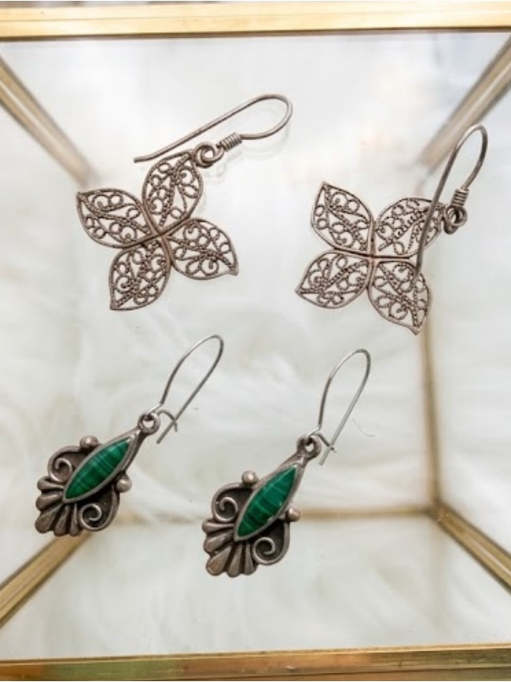 Earrings Set Silver 925 Malachite Green jewelry